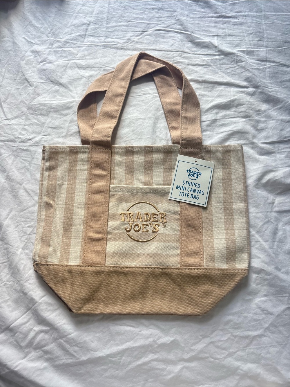 Trader Joe’s Tan Striped Canvas Mini Tote Bag